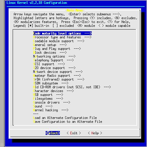 Opciones de configuraci�n del kernel 2.2.18