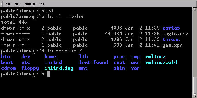 Sesi�n en la que se examinan archivoos y
	  permisos