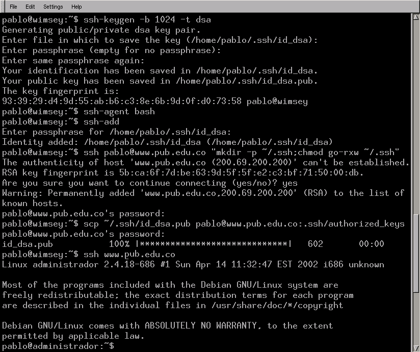 Iniciando una sesi�n remota con
	  ssh por primera
	  vez